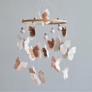 Butterfly Felt Mobile in Cream and pink